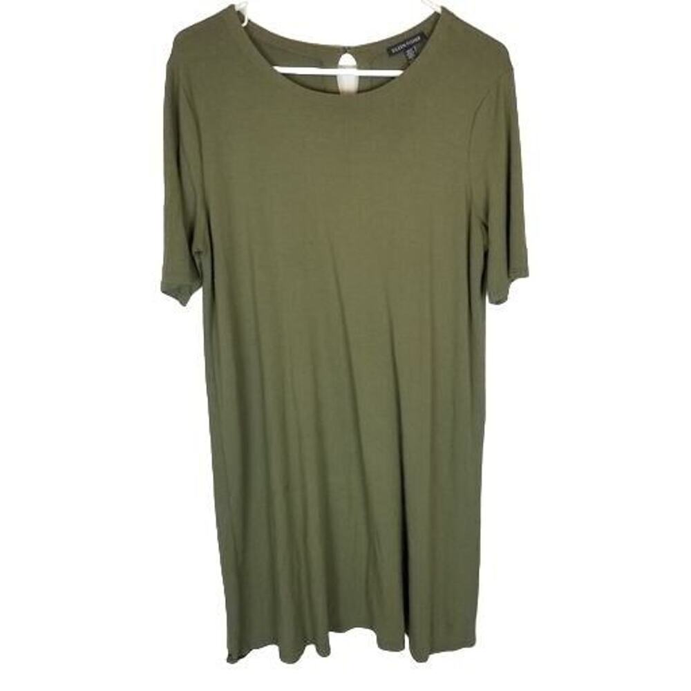 Eileen Fisher Womens T-Shirt Mini Dress Sz M Stretch Minimalist Lagenlook Olive